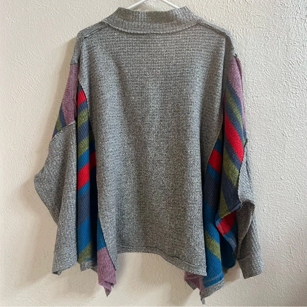 Free People Susie Sweater gray with colorful side panels - Picture 6 of 10
